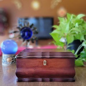 Vintage Mid Century Mele Mahogany Jewelry Box w/ Black Velvet Lining